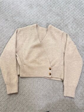 Beige V-Neck Wrap Women's Sweater Cardigan